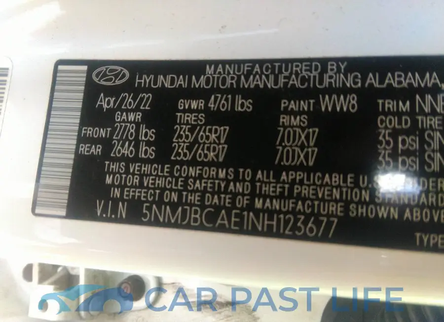 5NMJBCAE1NH123677# 9