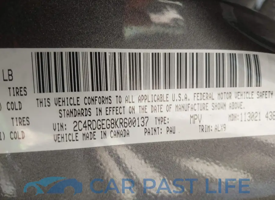 2C4RDGEG8KR600137# 9