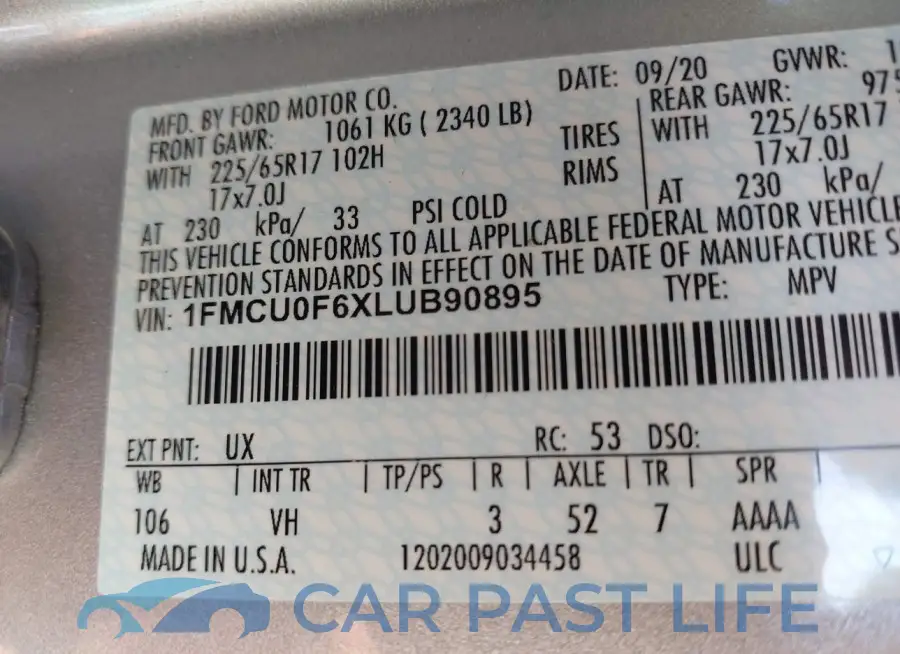 1FMCU0F6XLUB90895# 9