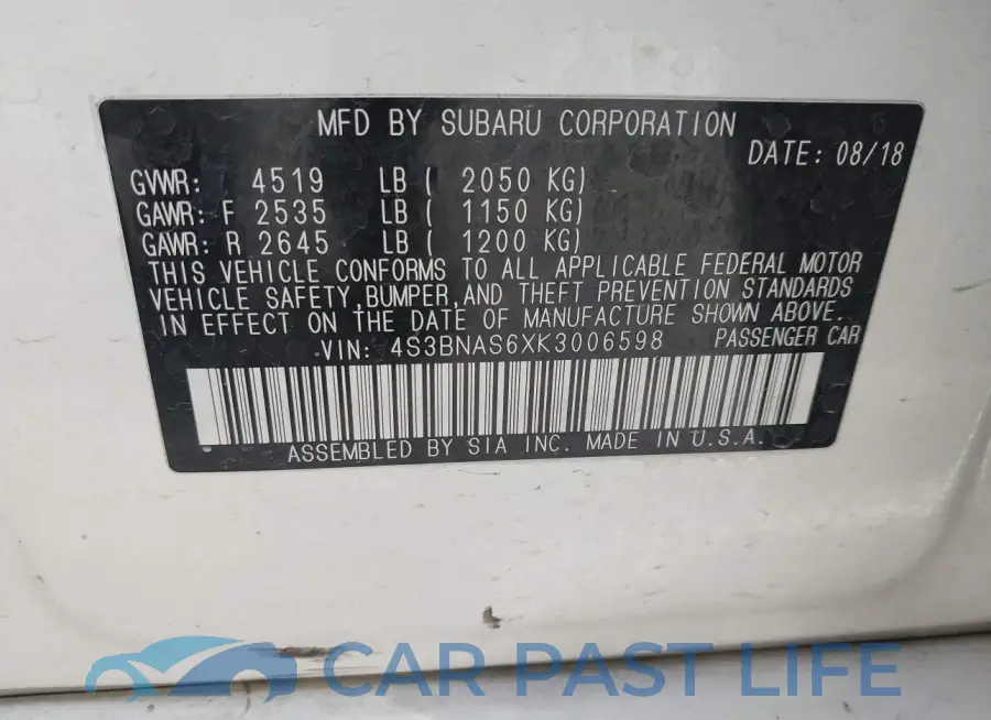 4S3BNAS6XK3006598# 9