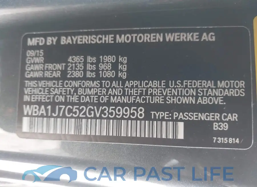 WBA1J7C52GV359958# 9