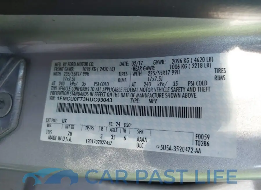 1FMCU0F73HUC93043# 9