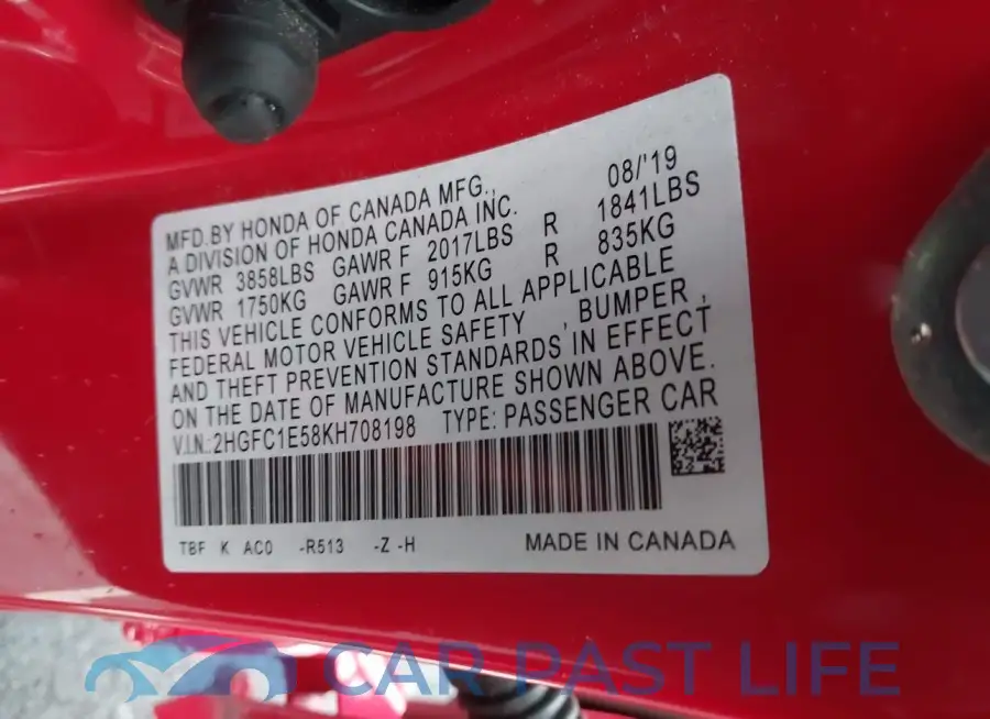 2HGFC1E58KH708198# 9