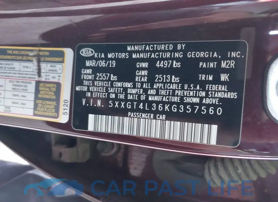 5XXGT4L36KG357560# 9
