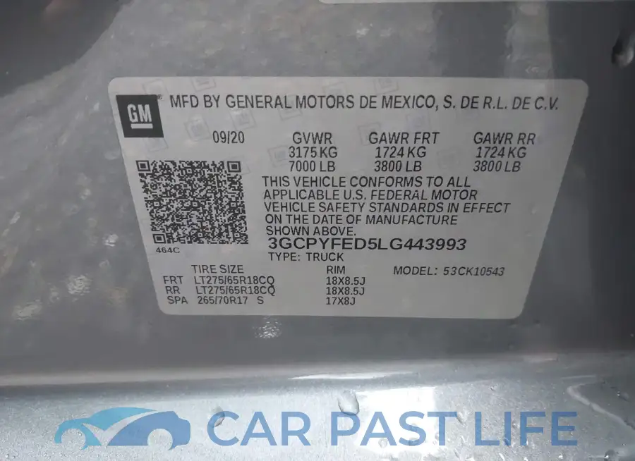 3GCPYFED5LG443993# 9
