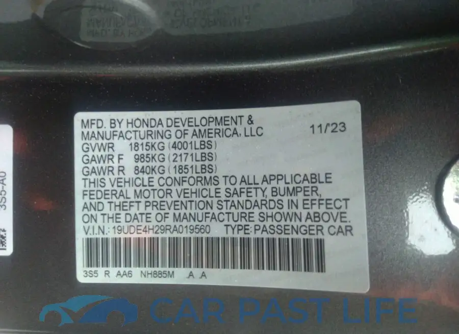 19UDE4H29RA019560# 9