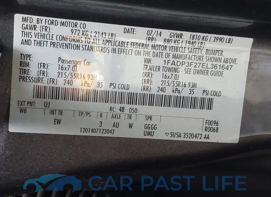 1FADP3F27EL361647# 9