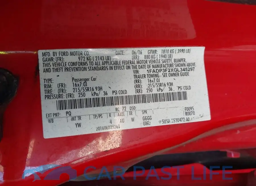 1FADP3F2XGL345297# 9