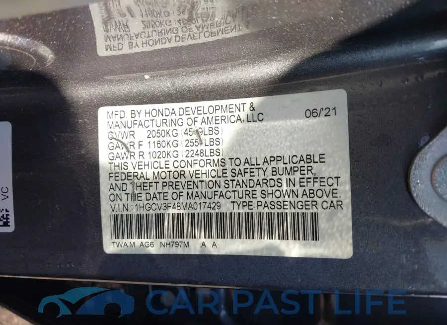 1HGCV3F48MA017429# 9