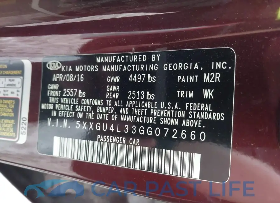 5XXGU4L33GG072660# 9