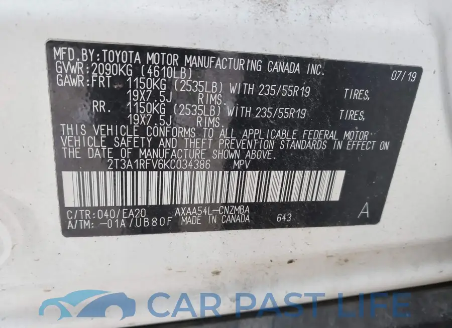 2T3A1RFV6KC034386# 9