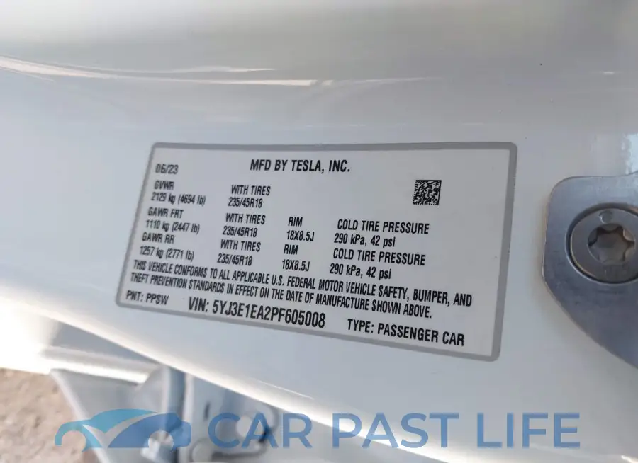 5YJ3E1EA2PF605008# 9