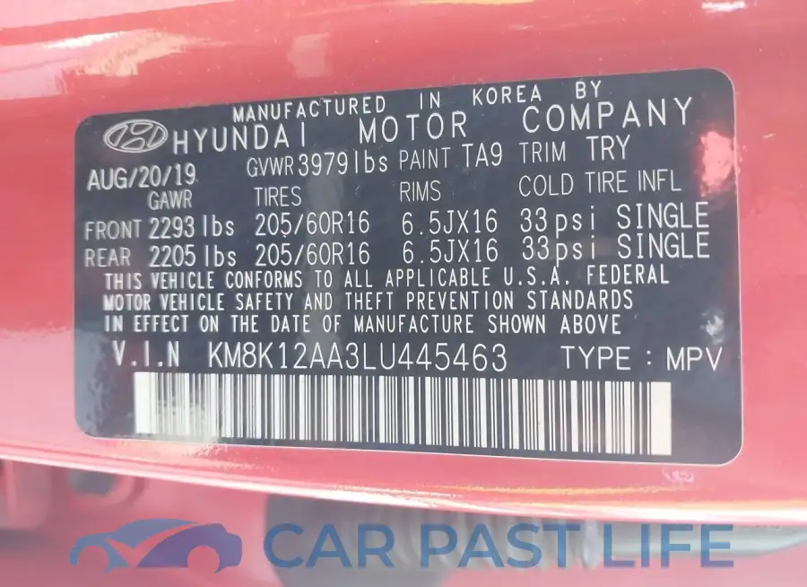 KM8K12AA3LU445463# 9