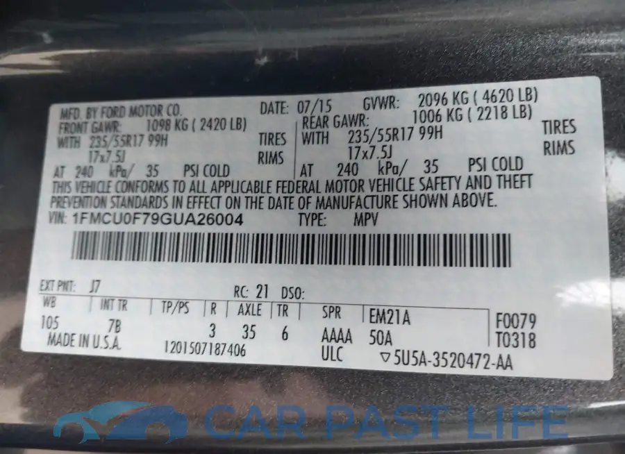 1FMCU0F79GUA26004# 9
