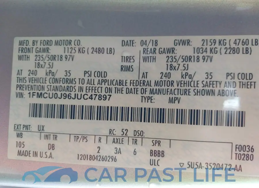 1FMCU0J96JUC47897# 9