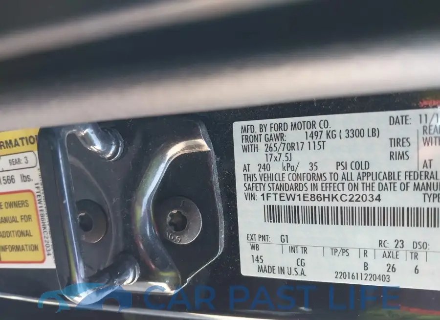1FTEW1E86HKC22034# 9