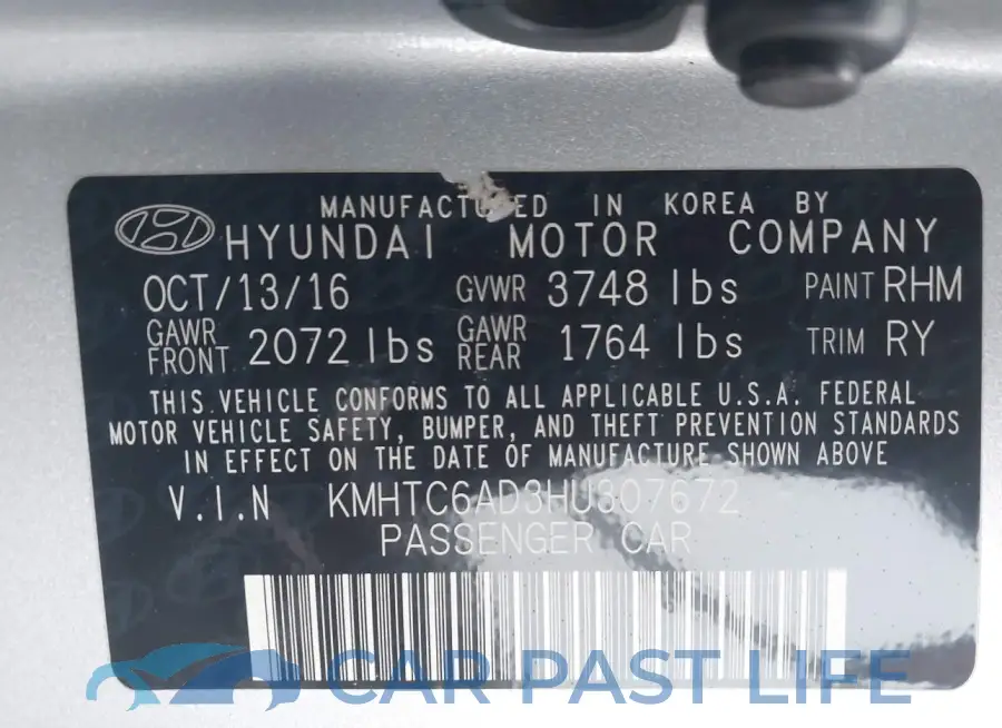 KMHTC6AD3HU307672# 9
