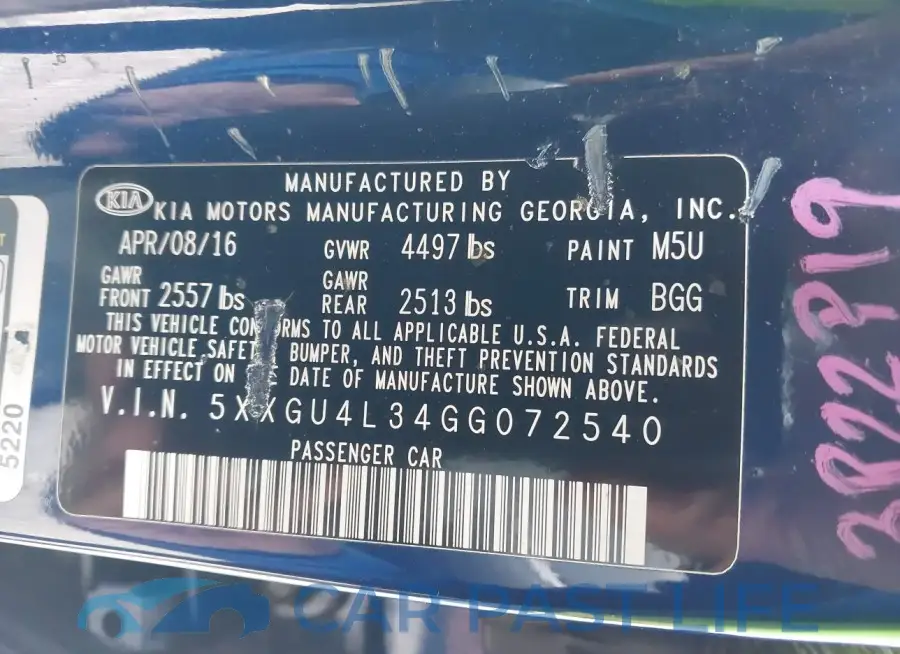5XXGU4L34GG072540# 9