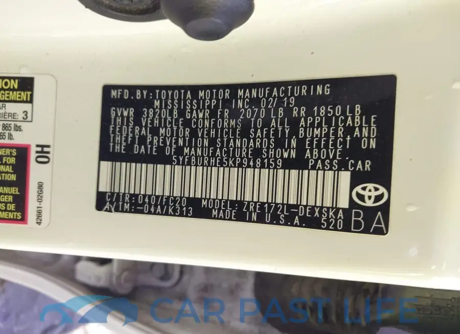 5YFBURHE5KP948159# 9