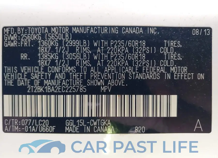 2T2BK1BA2EC225785# 9
