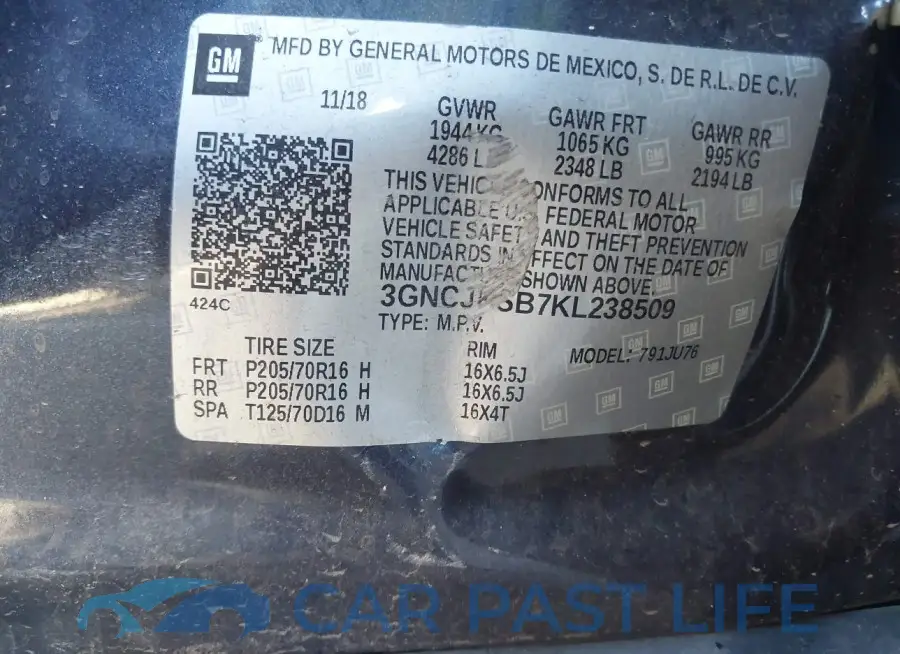 3GNCJKSB7KL238509# 9