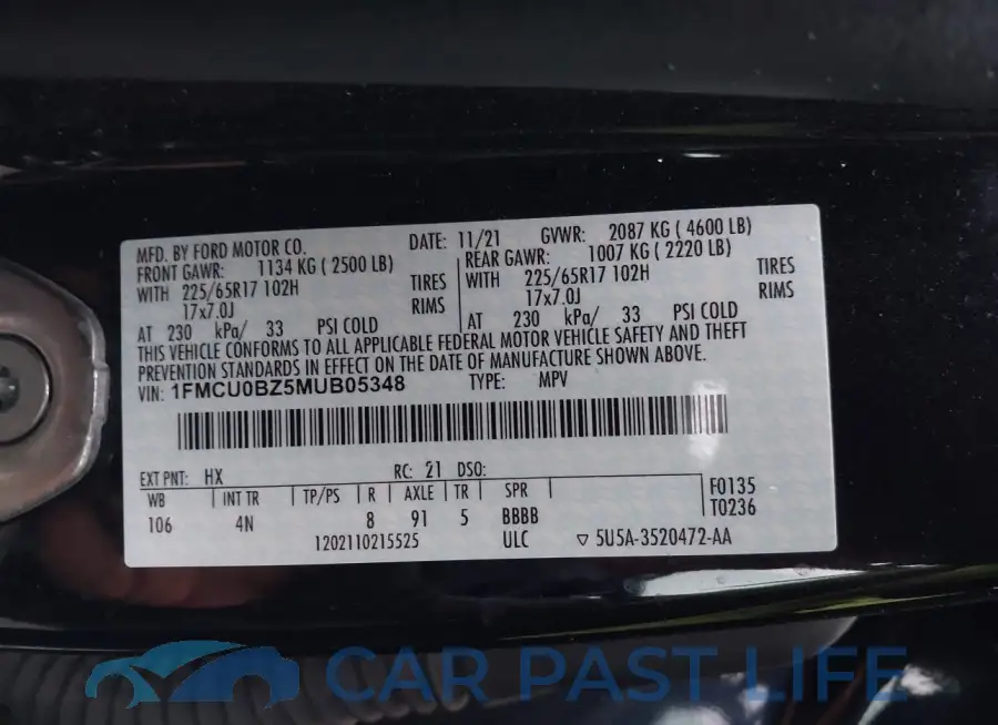 1FMCU0BZ5MUB05348# 9