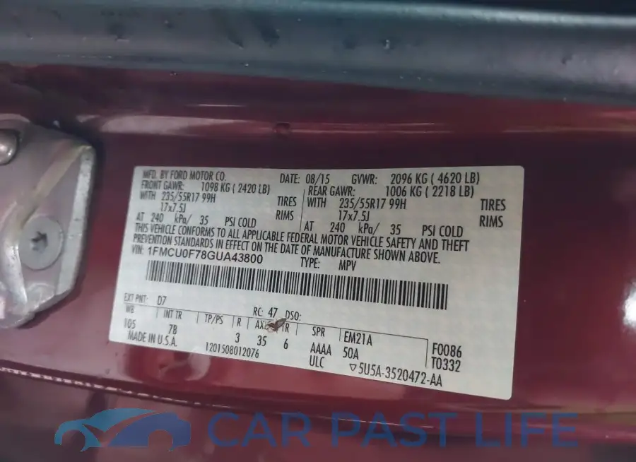 1FMCU0F78GUA43800# 9