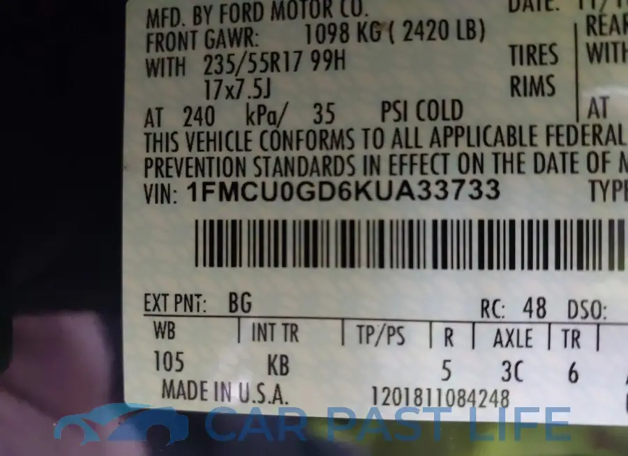 1FMCU0GD6KUA33733# 9