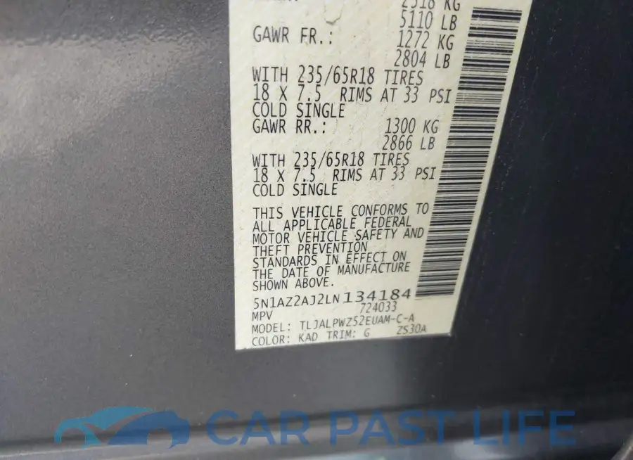 5N1AZ2AJ2LN134184# 9