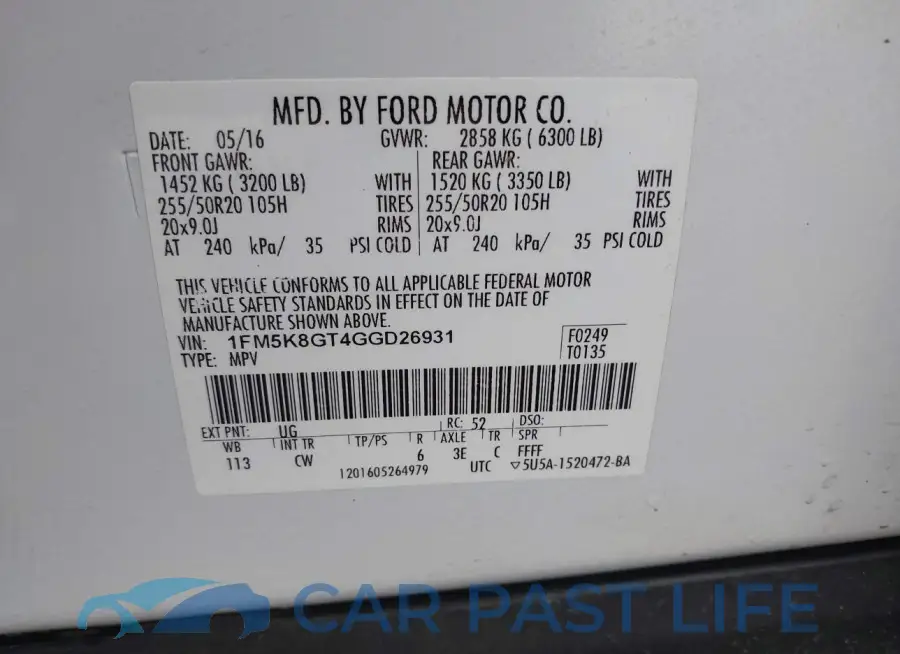 1FM5K8GT4GGD26931# 9