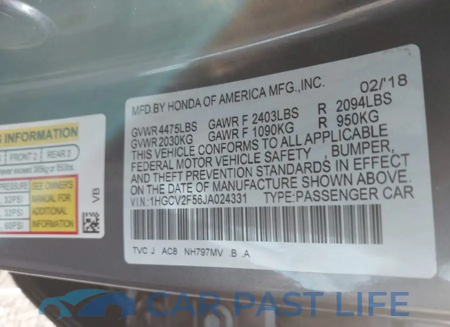 1HGCV2F56JA024331# 9
