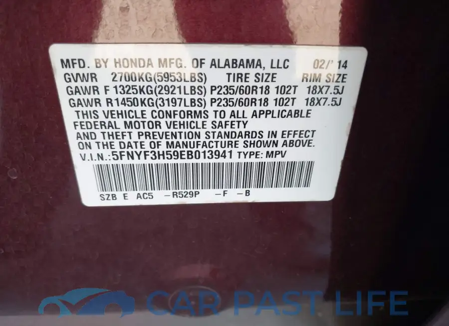 5FNYF3H59EB013941# 9