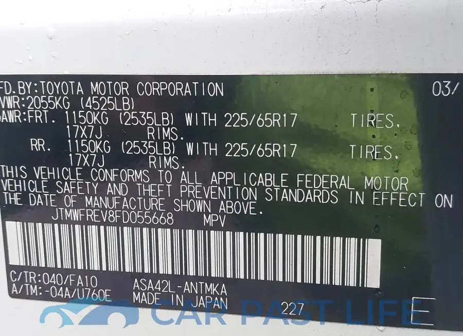 JTMWFREV8FD055668# 9