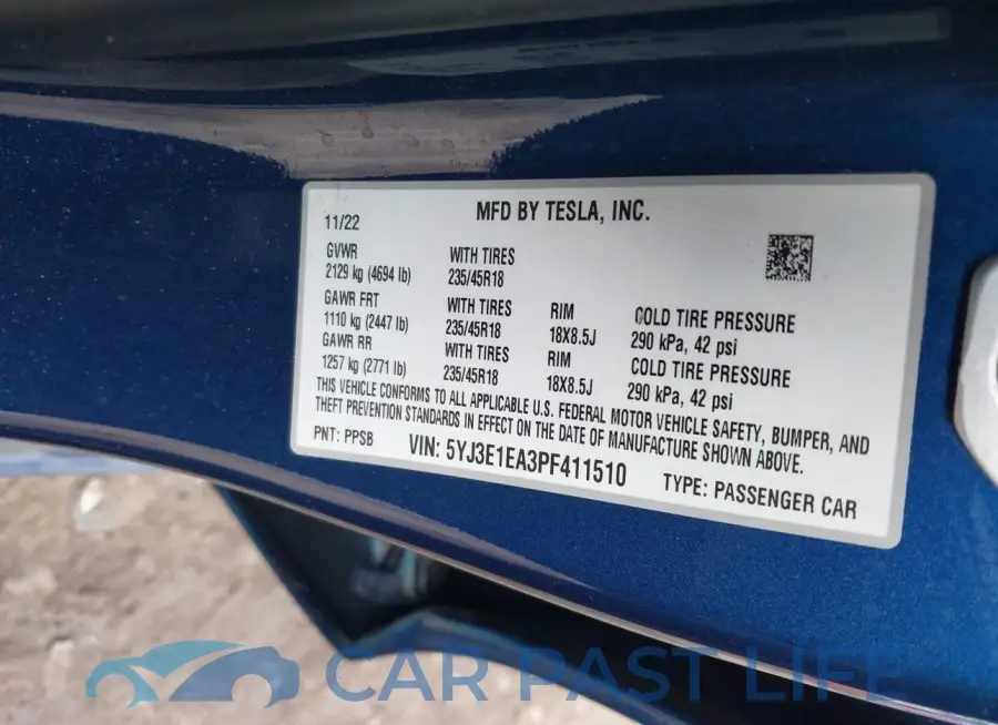 5YJ3E1EA3PF411510# 9