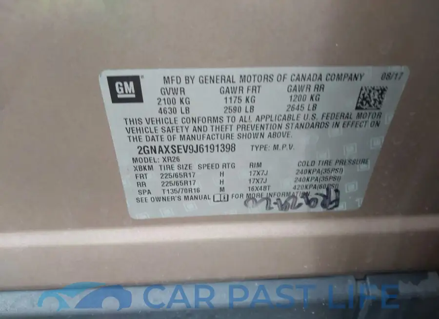 2GNAXSEV9J6191398# 9