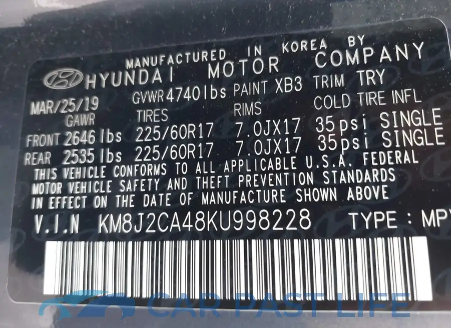 KM8J2CA48KU998228# 9