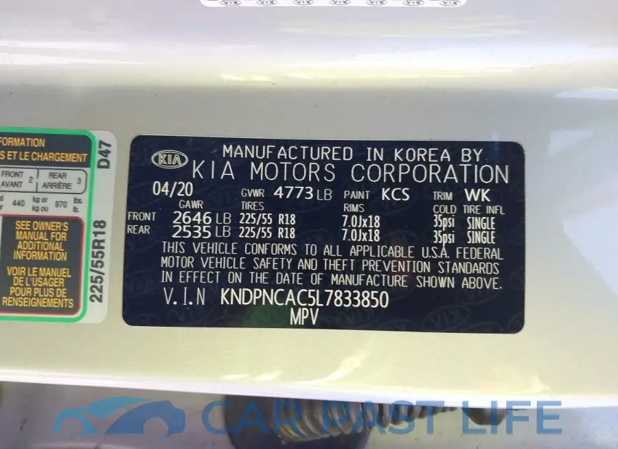 KNDPNCAC5L7833850# 9