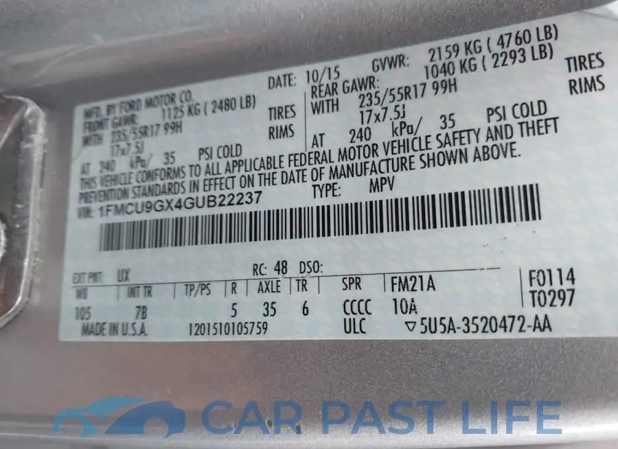 1FMCU9GX4GUB22237# 9