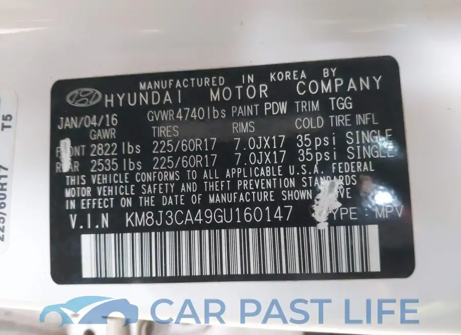 KM8J3CA49GU160147# 9