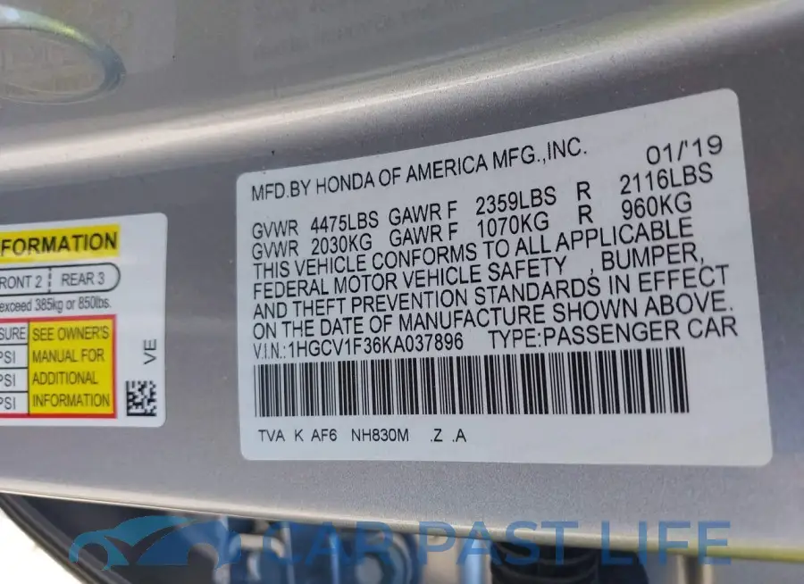 1HGCV1F36KA037896# 9
