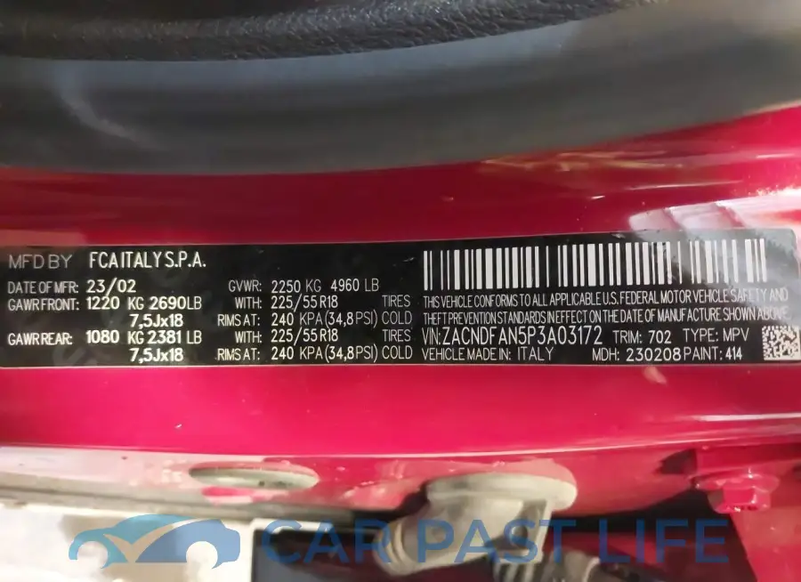 ZACNDFAN5P3A03172# 9