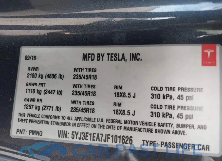 5YJ3E1EA7JF101626# 9