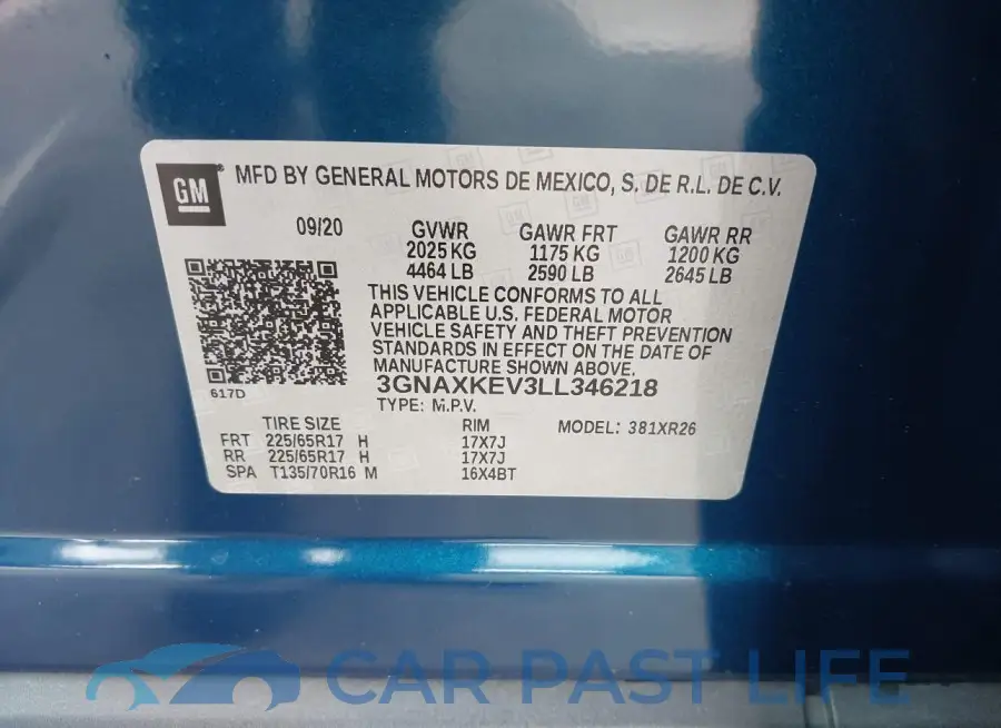 3GNAXKEV3LL346218# 9