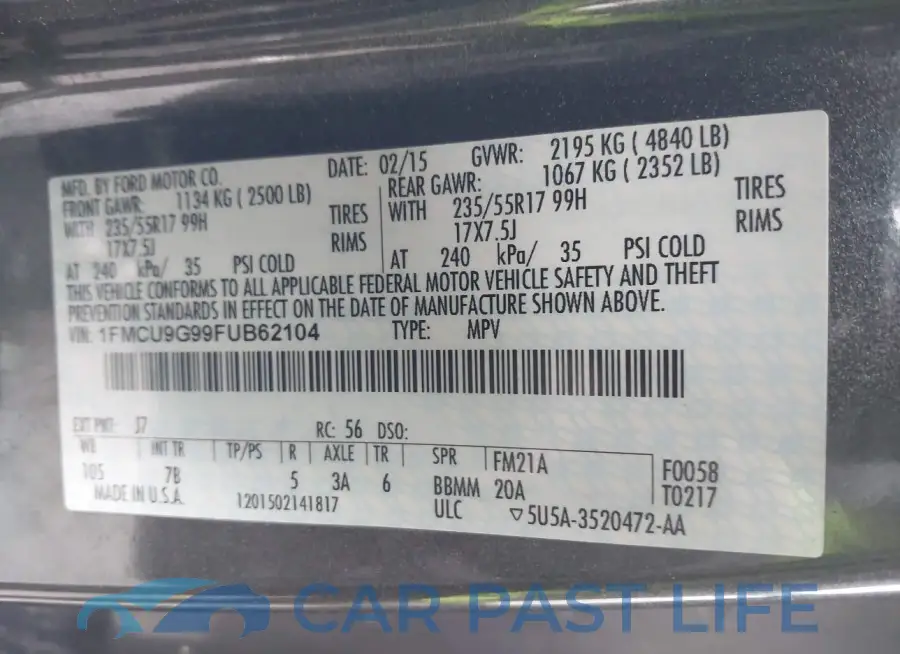 1FMCU9G99FUB62104# 9