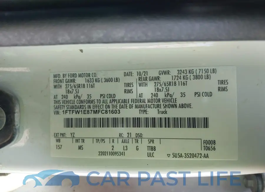 1FTFW1E87MFC81603# 9