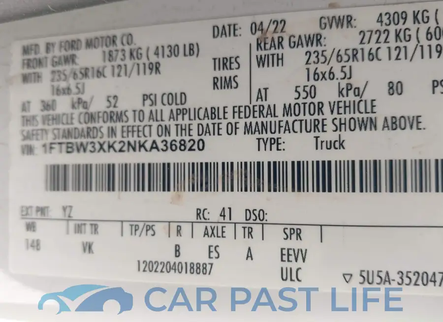 1FTBW3XK2NKA36820# 9