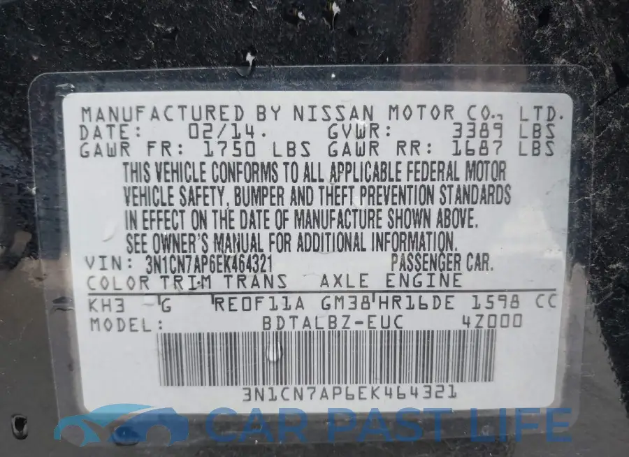 3N1CN7AP6EK464321# 9