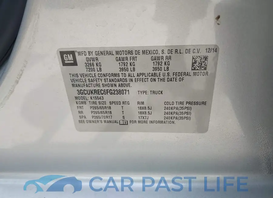 3GCUKREC6FG238071# 9