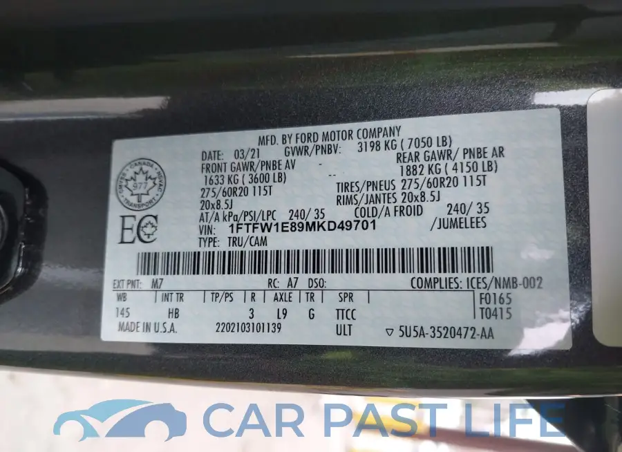 1FTFW1E89MKD49701# 9