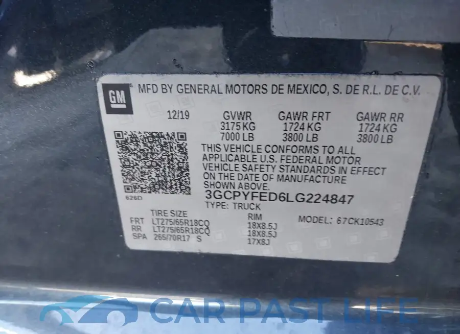 3GCPYFED6LG224847# 9